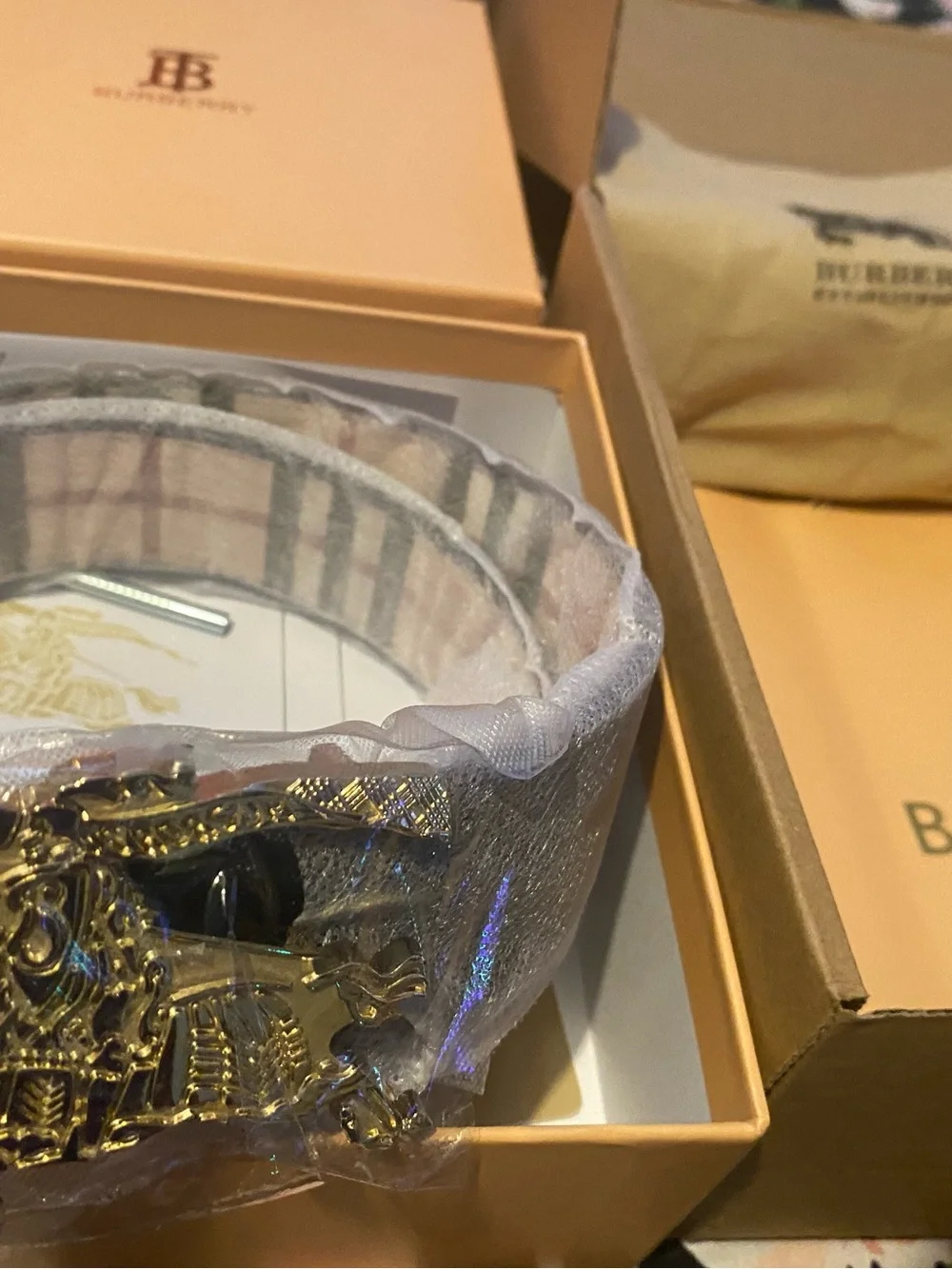 Burberry Black Leather Belt with Gold Equestrian Knight Buckle